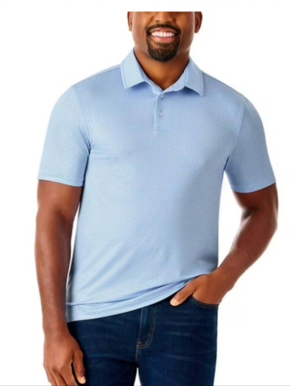 Member's Mark Men's Pattern Performance Polo Light blue with red and white patte